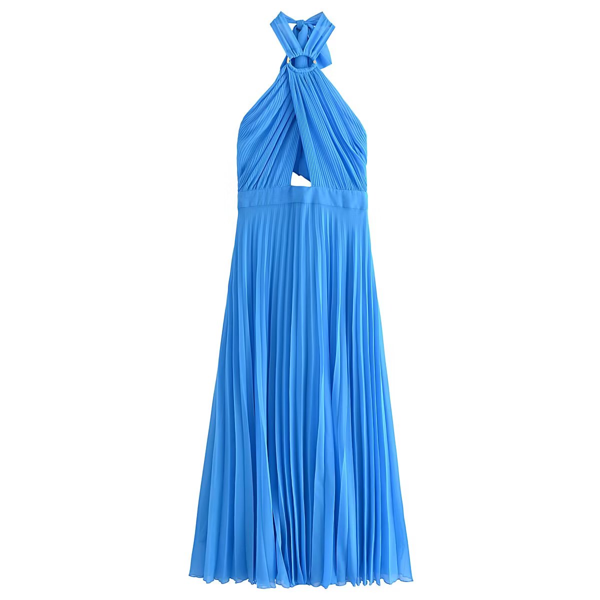 Summer Sexy  Solid  Pleated Elegant Halter Hollow Out Party Dress