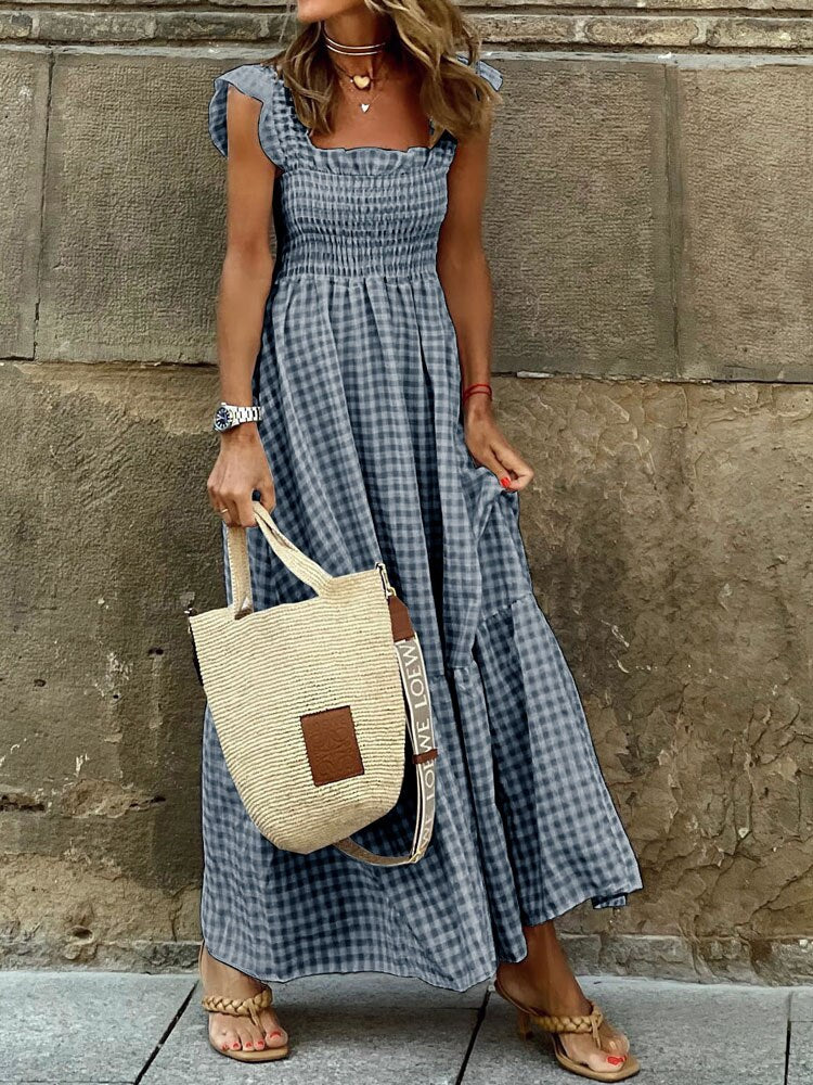 Summer Off The Shoulder Boho Slash Neck Flare Sleeve Maxi Dress