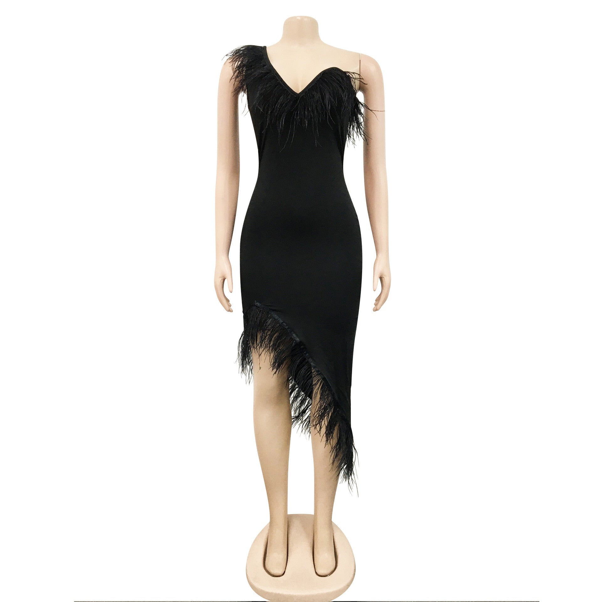 Summer Solid Strapless Feather Sleeveless Night Club Dresses