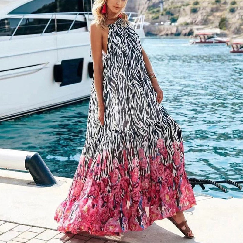 Summer Pattern Print Casual Sleeveless Loose Long Dress