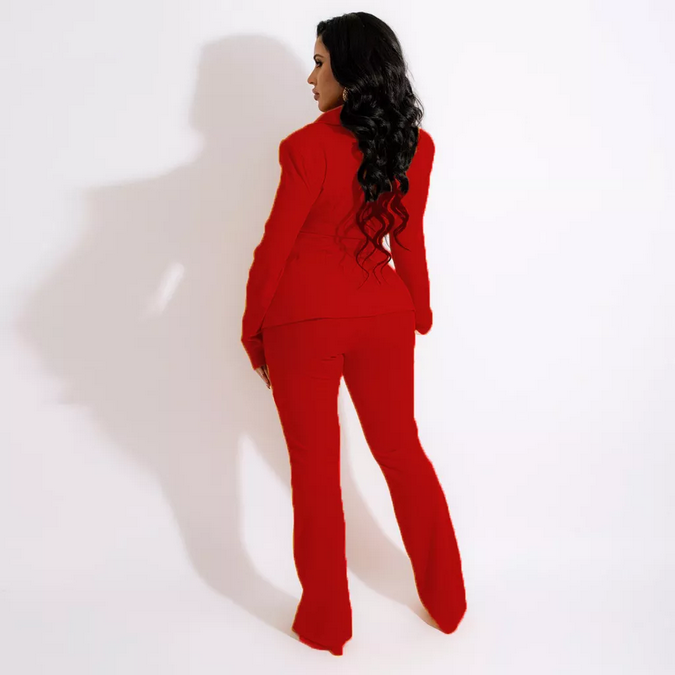 Blazer and Straight Wide Leg Pants Suit