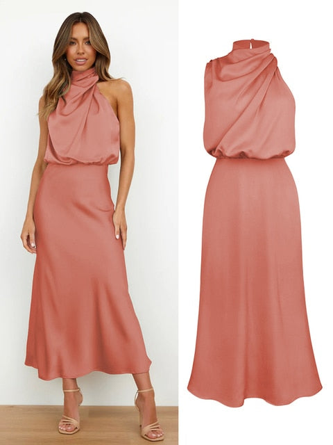 Summer High-End Silk Satin Sleeveless Long Dress