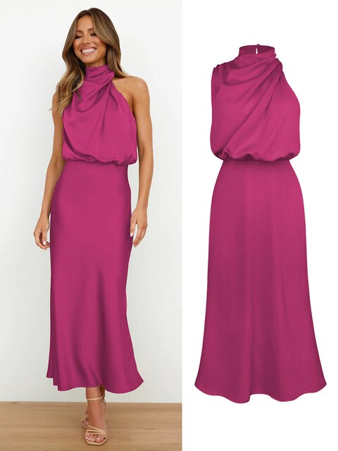 Summer High-End Silk Satin Sleeveless Long Dress