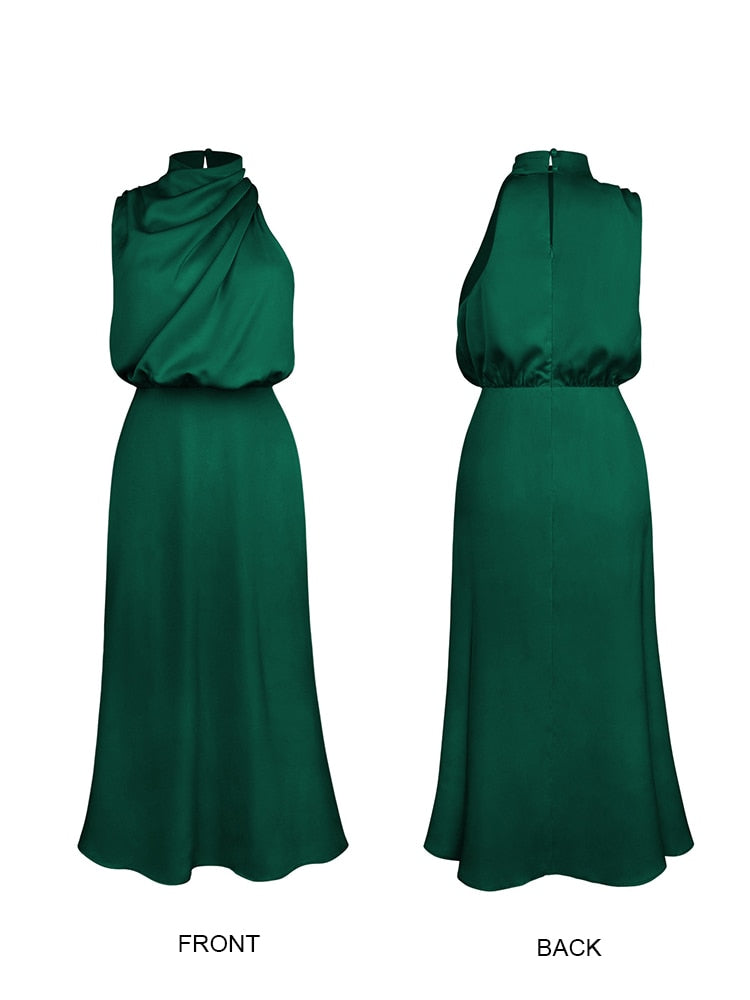 Summer High-End Silk Satin Sleeveless Long Dress