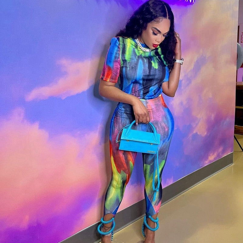 Tie Dye Sexy 2 Piece Club Outfits